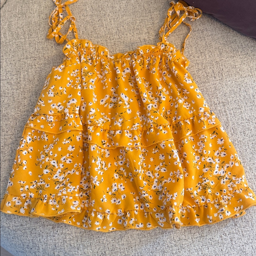 Yellow Floral Ruffle Tank Top - Picture 3 of 3